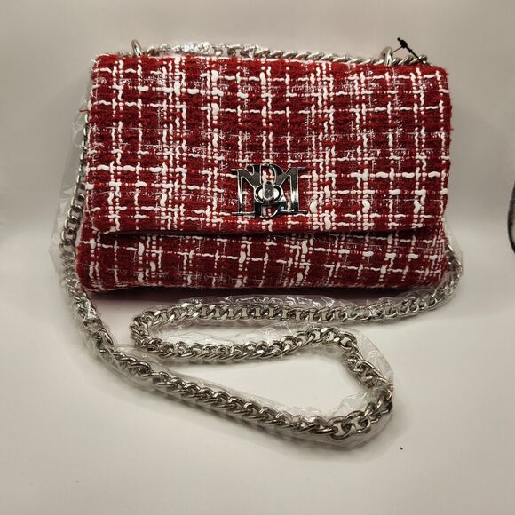 Badgley Mischka Bouclé-Tweed Shoulder Bag, Red - Picture 1 of 7